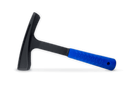 Black hammer with a bright blue handle at a sideways angle